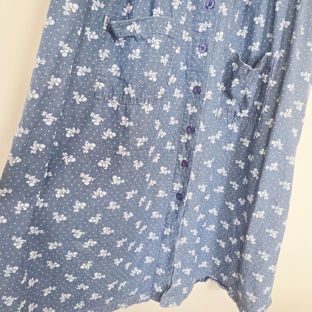 Vtg MAINSTREET BLUES Florals Denim Blue Jean Button Dress Pockets Women 16W.E39 - Picture 9 of 11